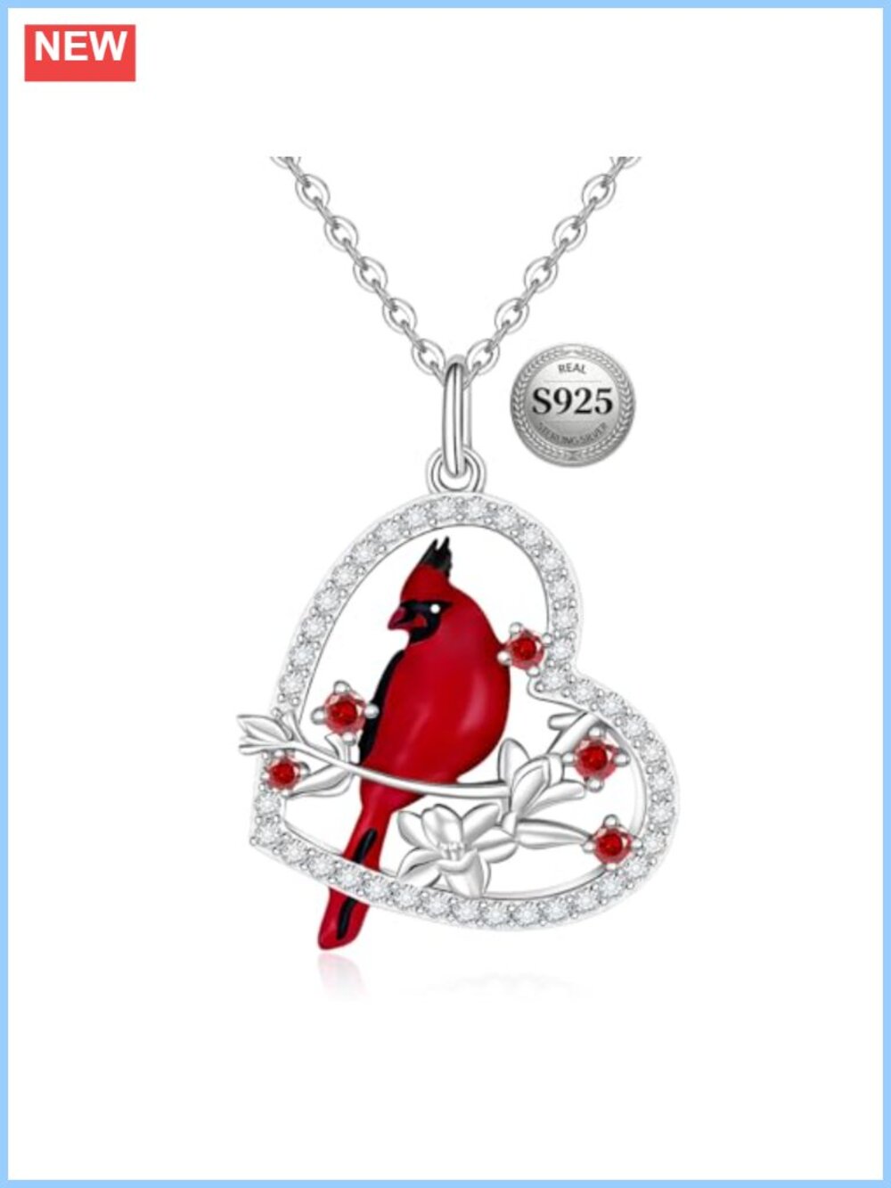 Sterling Silver Cardinal Heart Pendant Necklace Memorial Jewelry Gift